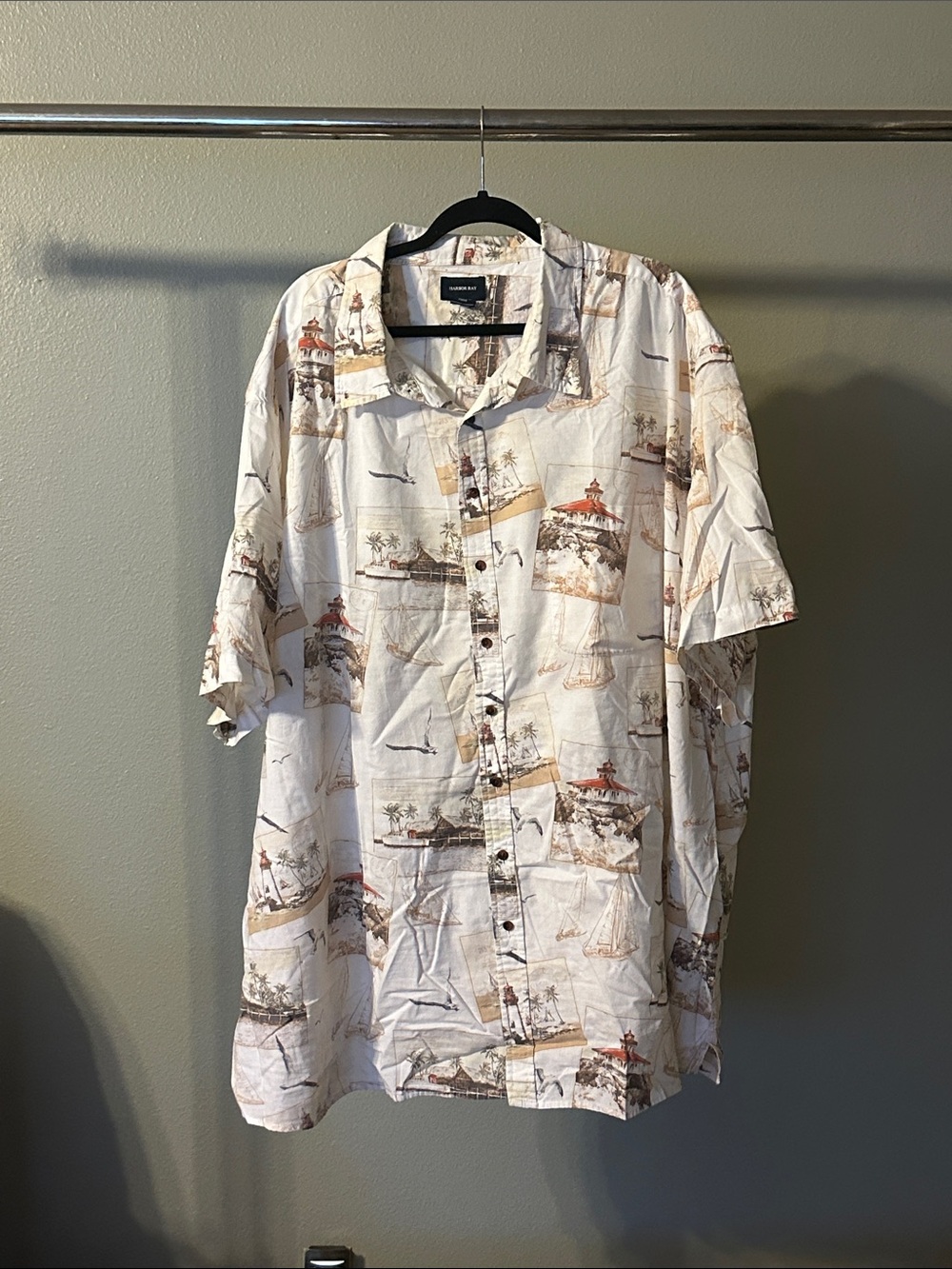 Harbor Bay White Scenic Print Short-Sleeve Button-Down Shirt